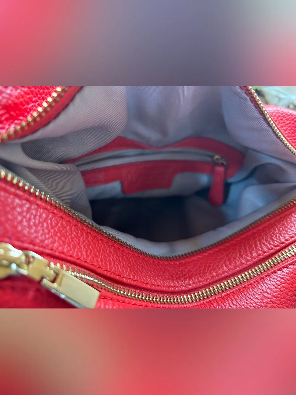 Valentina Coral Orange  and Tan Leather Tote with Gold Hardware